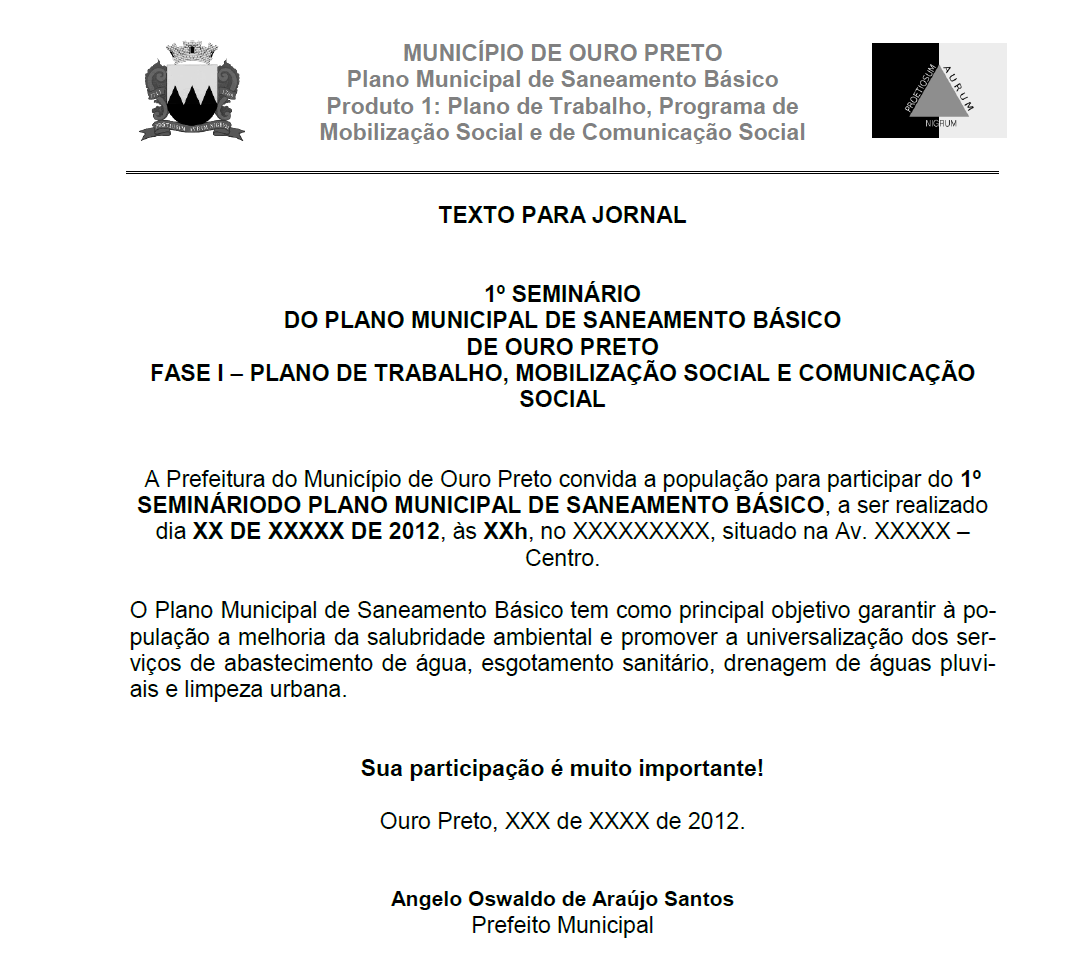 Figura 7 - Modelo de texto para divulgação em Jornal das reuniões públicas