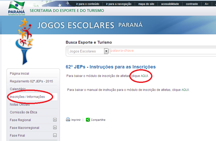 JOGOS OFICIAIS DO PARANÁ / 2015. MANUAL DE ORIENTAÇÕES MÓDULO DE CADASTRAMENTO DE ATLETAS 1º PASSO DOWNLOAD DO MÓDULO DE CADASTRAMENTO 1.