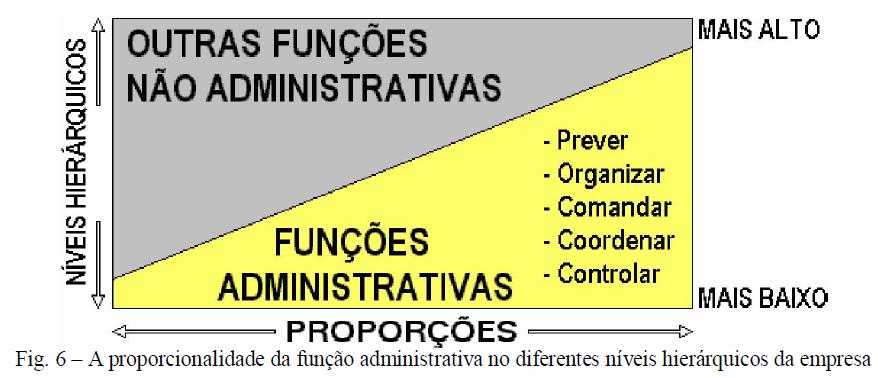 A função administrativa, contudo, não é privativa da alta cúpula; ela se reparte de modo proporcional por todos os níveis da hierarquia da empresa.