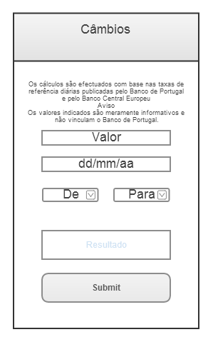 Esboços da interface Com base na informação reunida na fase de análise, foram criados esboços para as duas aplicações.