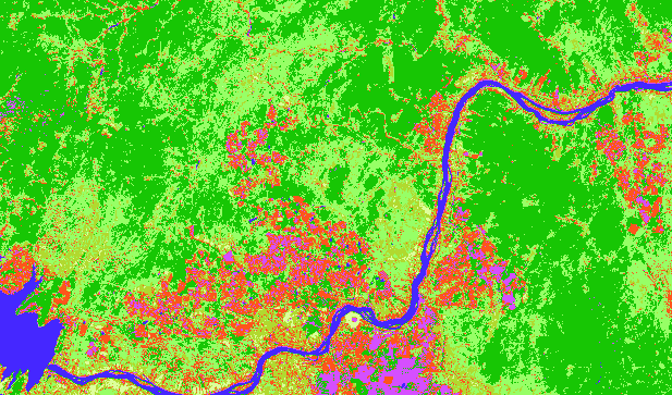 Figura 11 Resultado da classificação usando o mapa fuzzy c-médias Figura 12 Resultado da classificação usando o mapa auto-organizado de Kohonen com função de distância gaussiana (padrão) Figura 14