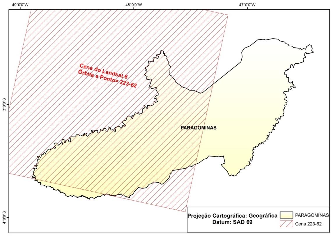 Figura 2: Delimitação da cena para análise das áreas de exploração florestal. 2.3 Metodologia Aplicada A metodologia do estudo foi dividida em etapas, na primeira etapa foi aplicado o préprocessamento da imagem.