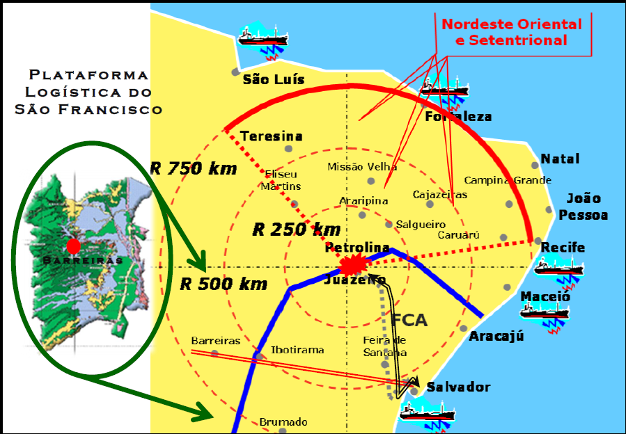 Polo urbano Juazeiro e Petrolina, centro geográfico da Região Nordeste Integração Sudeste Nordeste De acordo com a tradição o São Francisco é o rio da integração nacional, assim, a hidrovia é um