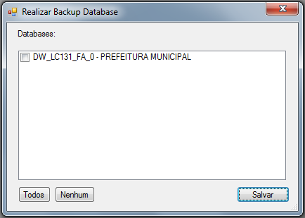 5.3. Backup de Database (Opção Backup do menu) O formulário de backup de bases de dados será apresentado quando o usuário acessar a opção Backup do menu de bases de dados.