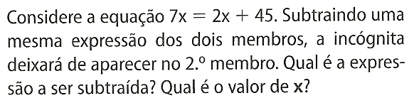 9. Escreva a equação correspondente ao equilíbrio da balança e depois