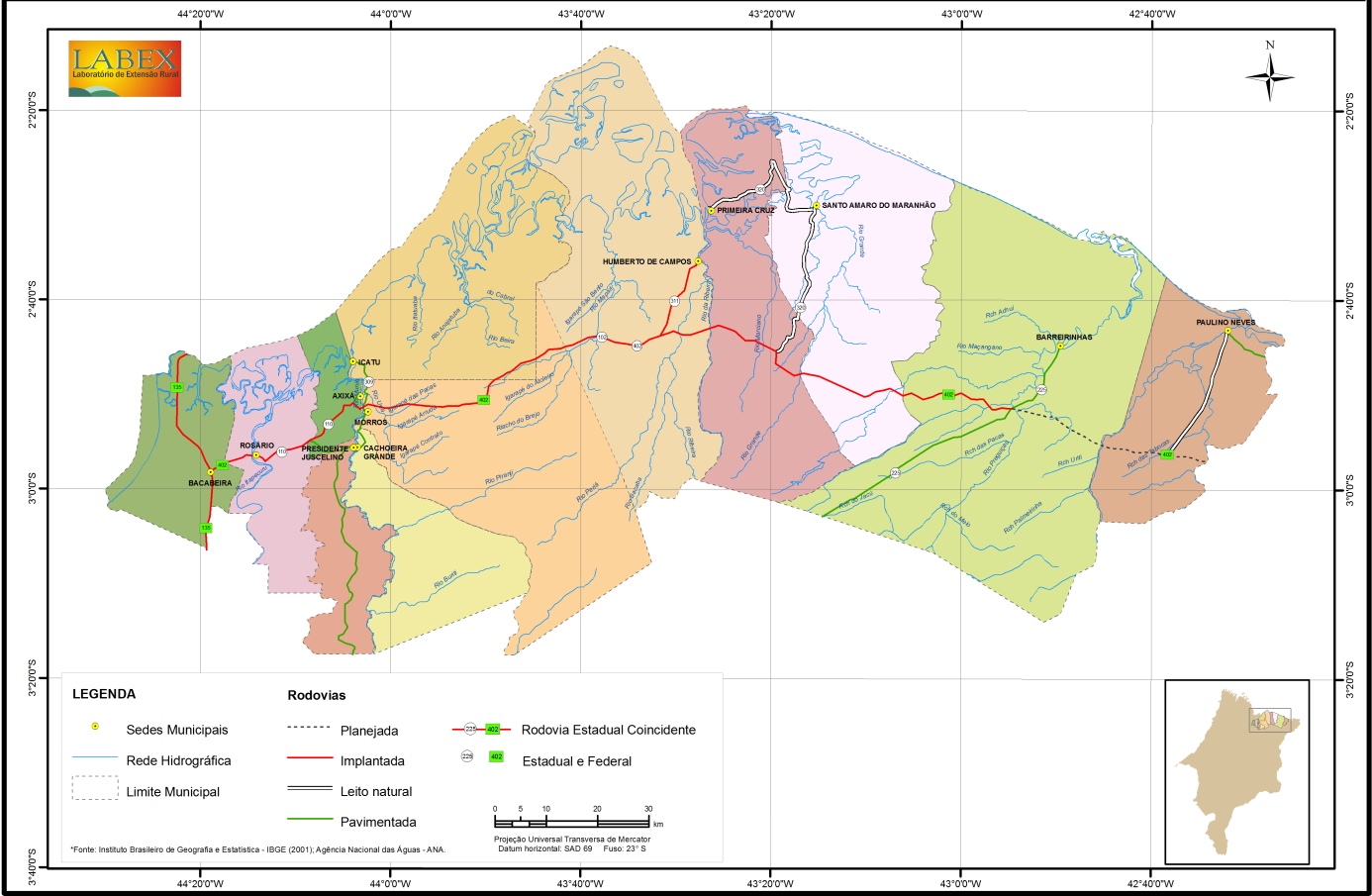 MAPA 1 Território Lençóis Maranhenses / Munim Fonte: LABEX, 2011 A população total do território é de 252.306 habitantes dos quais 153.