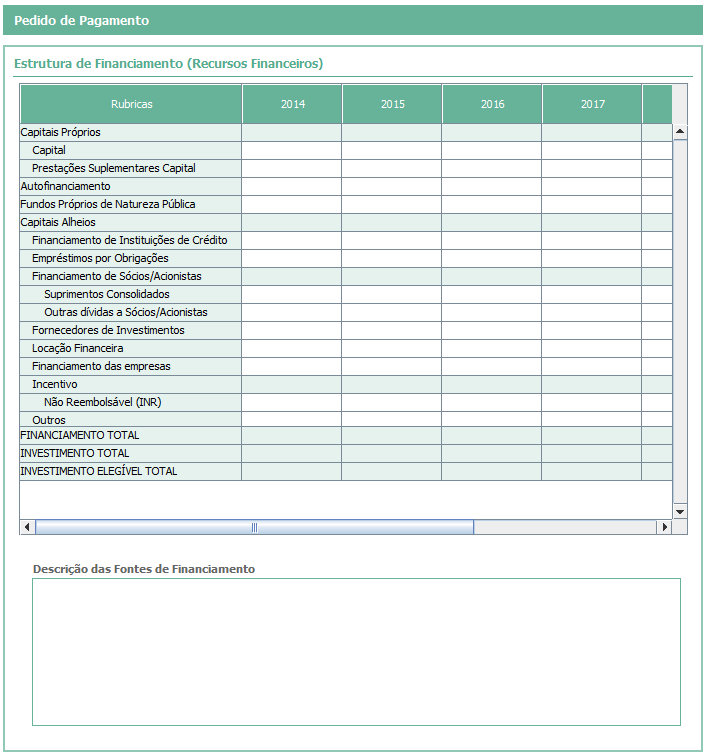 I. FINANCIAMENTO [Este quadro é de preenchimento obrigatório com a apresentação do Pedido a Título de Reembolso Final.