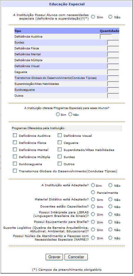 3.3. Educação Especial Os termos utilizados na tela