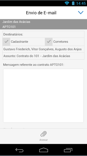 Figura 5 Tela de detalhamento dos contratos No ícone pode ser feita uma ligação para o corretor a fim de esclarecer qualquer dúvida, ou até mesmo encaminhar um e-mail através do ícone para o