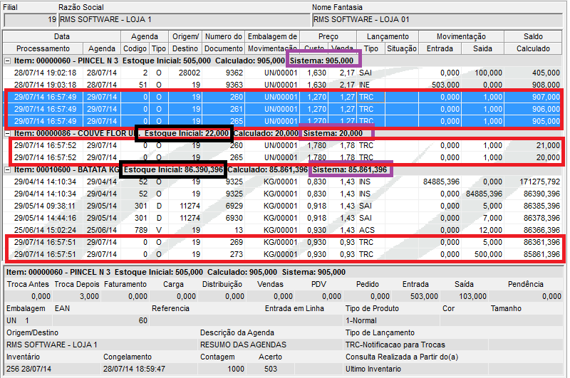 Veja que o inventário foi congelado às 13:57 do dia 29/07/14 O horário das notificações ou avisos serão o horário do congelamento acrescido de três horas.