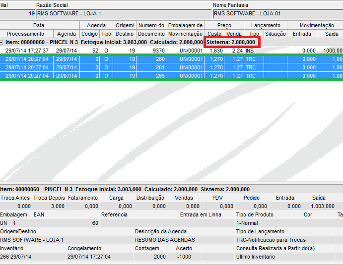 7. Consulta no Extrato de itens Validando uma QUEBRA no