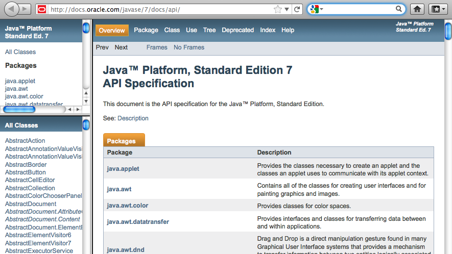 No site da Sun, você pode (e deve) baixar a documentação das bibliotecas do Java, frequentemente referida como javadoc ou API (sendo na verdade a documentação da API).