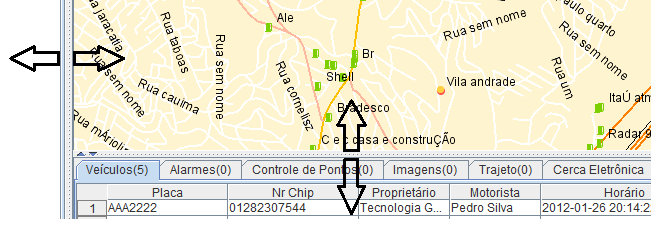 3.2 Redimensionamento da área de mapa Figura 34 Árvore de empresas e terminais Clicando e arrastando as barras horizontal e vertical que limitam o mapa (Fig.
