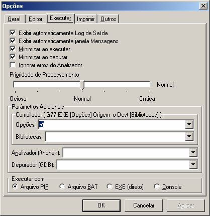 Opções No FORCE estão disponíveis várias opções: de índole geral, do editor, de execução, de impressão,