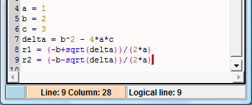 Programas Scilab Programa: equação de segundo grau 1ª versão Use sempre o SciPad para construir programas Nunca use o Word, pois ele introduz "caracteres" de formatação.