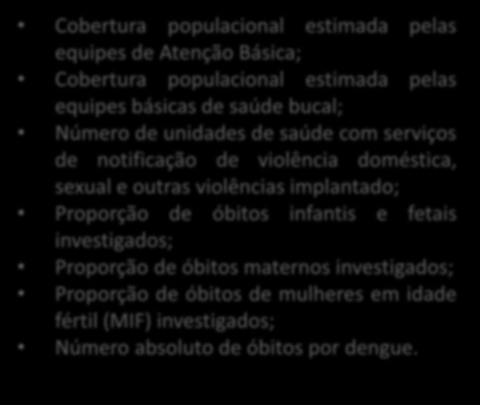 Tabnet Quadrimestral Oferta Nacional de resultados quadrimestrais para 07 Indicadores para uso facultativo do gestor R D Q A Cobertura populacional estimada pelas equipes de Atenção Básica; Cobertura