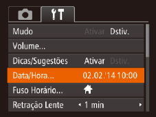 2 Ajuste a data e a hora. zpressione os botões <q><r> para escolher uma opção. zpressione os botões <o><p> para especificar a data e a hora. zao concluir, pressione o botão <m>.