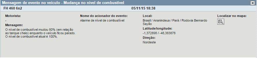 Aba Transmissão de mensagens: Eventos no veículo Na opção Eventos no veículo aparecem os