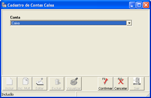 3.9 Conta caixa - CTB_CadContaCaixa.dll Este programa deve ser usado para indicar qual(is) conta(s) contábil(eis) poderá(ão) imprimir o Relatório de Caixa.