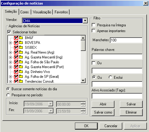 Entendendo a opção CONFIGURAR Configurar Em Configurar, você pode selecionar as agências que deseja visualizar, também as cores de fundo e texto, os favoritos, visualização de hora e data e também