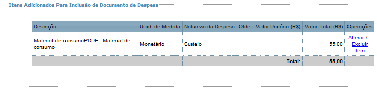 Agora você deverá registrar os itens que estão inclusos no Documento de Despesa, conforme itens constantes no Planejamento e identificados na Autorização de Despesa.