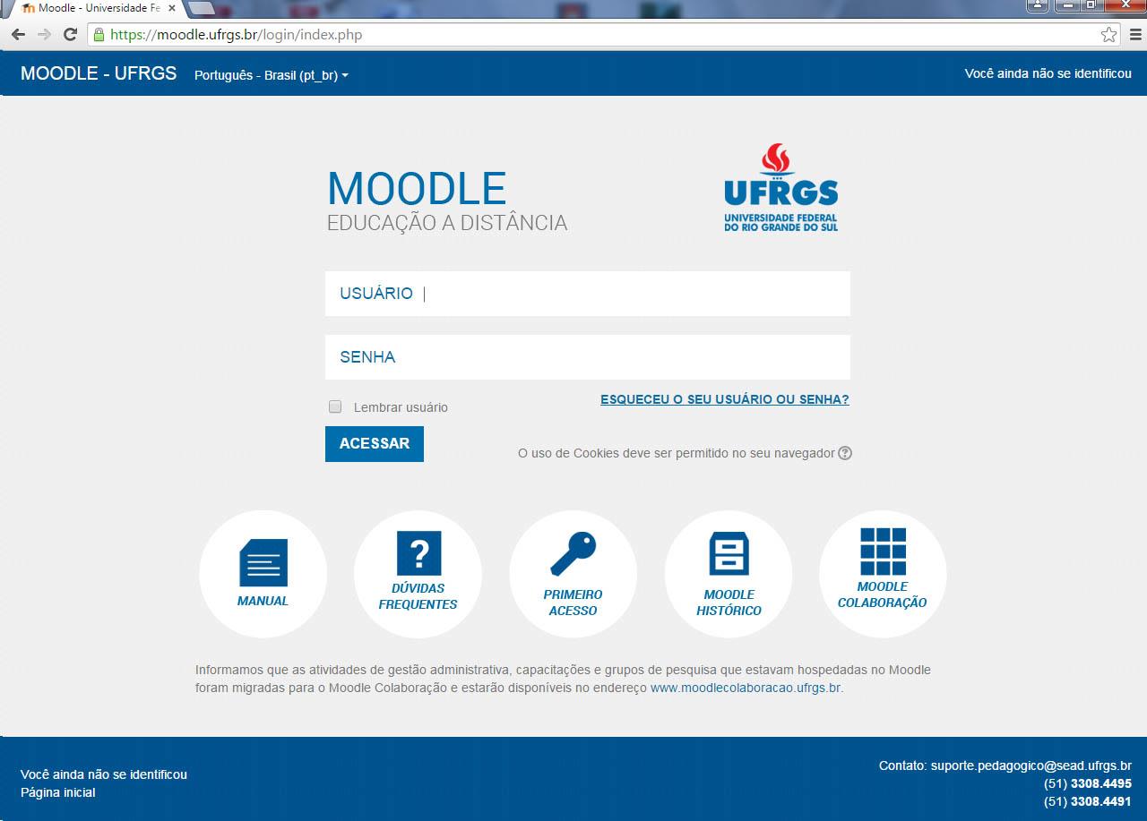 1. ENTRANDO NO MOODLE O acesso a plataforma MOODLE UFRGS se dá através do site https://moodle.ufrgs.br/login/index.php.