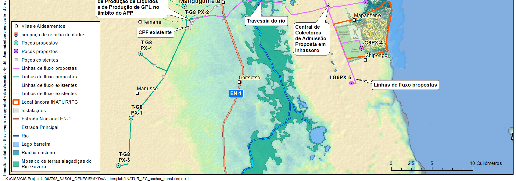 TURISMO Figura 5-3: Mapa de localização a ilustrar o Local Âncora de Inhassoro em relação ao campo de petróleo de Inhassoro Dada a escala da estância proposta, o Programa Âncora encomendou um estudo