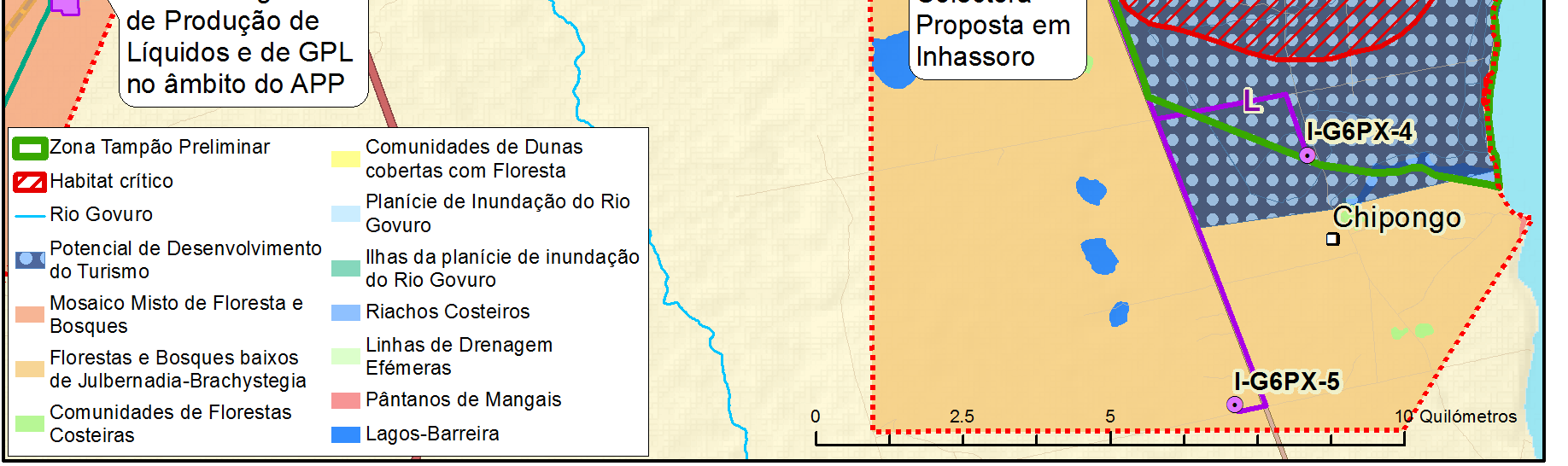 Figura 7-3:O Local Âncora em relação à área definida dos Habitats Críticos O I-G6PX-4 situa-se dentro dos limites da declarada ZIT perto da aldeia de Chipongo.