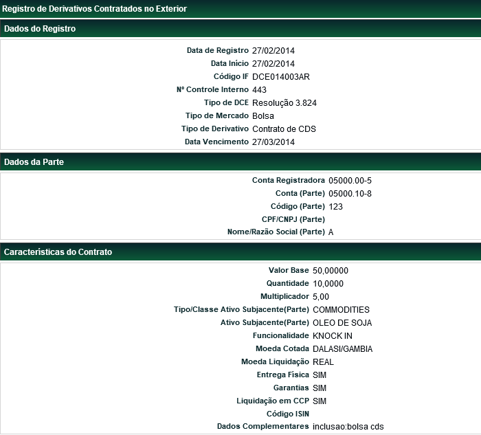 Glossário Após selecionar DETALHAR e apertar o botão, serão exibidas as informações da