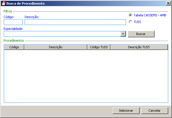 8.3 Busca de Procedimento Figura 81: Busca de Procedimentos Nas interfaces do sistema que possuírem o campo Código