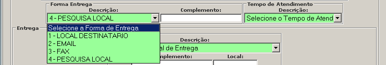 11. Selecionar a Empresa 12. Selecionar a Unidade 13. Selecionar a Forma de Entrega - Local Destinatário (o motorista da MGS fará a entrega no local de trabalho do solicitante).