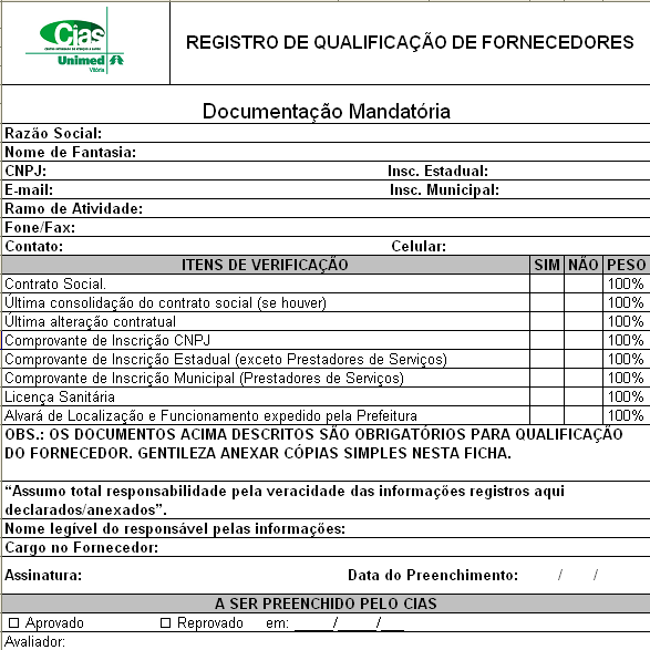 Qualificação de Fornecedores PQ