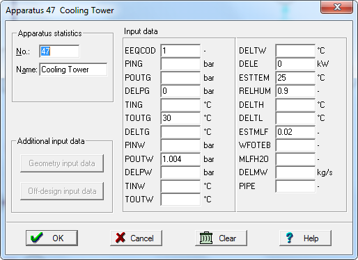 Em relação a torre de resfriamento, não existe um modelo na biblioteca do programa para representar esse equipamento, diferentemente do IPSE-pro.