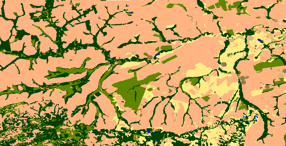 A partir desses mapas em formato vetorial foi possível calcular a área de cada poligono gerado. Na tabela 2 podem ser vistos os valores das áreas em % de cada classe mapeada.