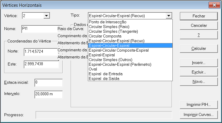 80 Se o projetista optou por criar a poligonal básica pelo método gráfico, a criação das concordâncias horizontais deve ser feita extritamente pela tabela, pois não há a opção de criar posteriormente