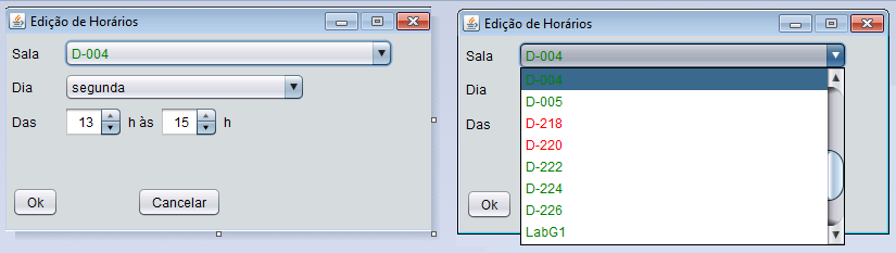 Figura 7 - Edição de salas e horários. A parte esquerda da figura apresenta todos os campos que podem ser editados.