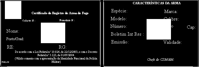 Anexo "A" à Portaria do CMT G PM1-004/02/06 (Modelo de Certificado de Registro de Arma de Fogo) ANEXO