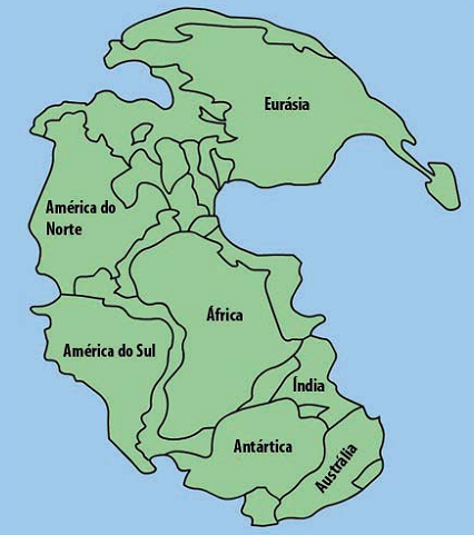 História da Terra A Deriva Continental, teoria elabora por Alfred Wergener em 1912; A Pangea, um