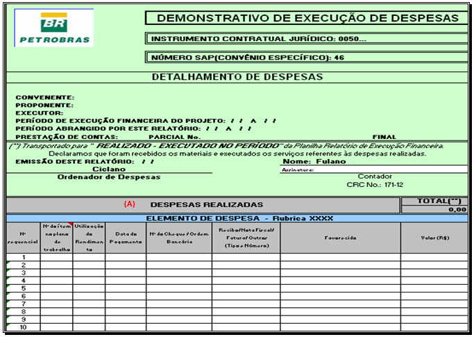 Figura 35 - Demnstrativ de execuçã de despesas (A) Despesas Realizadas Númer Sequencial: Preencher cnfrme rdem crnlógica das despesas apresentadas.