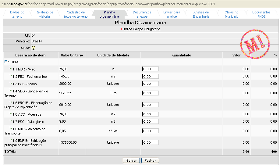 Para preencher a planilha orçamentária simplificada o proponente deverá seguir os passos descritos neste Manual, no item 4 - Escola Infantil Padrão FNDE (Tipos B e C), planilha orçamentária.