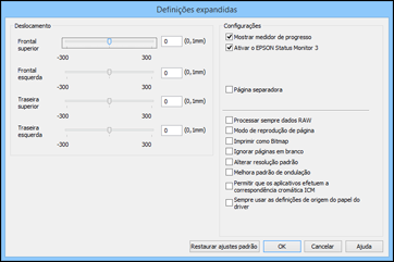 Você verá esta janela: 5. Selecione quaisquer opções de configuração avançada para personalizar a sua impressão. 6. Clique em OK para fechar a janela de Definições expandidas. 7.