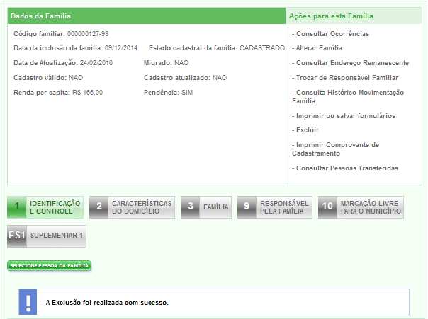 E quando selecionado o botão para consultar pessoas da família, a pessoa excluída já aparecerá com o novo estado cadastral: Por que uma pessoa aparece no Estado Cadastral <EXCLUÍDO> sem que a