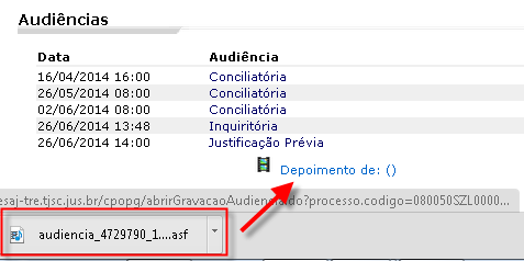 Figura 15: As importações de arquivos multimídia são visualizados conforme Figura 15 - Importação de Arquivos Multimídia Ao clicar sobre a descrição da audiência ou arquivo multimídia o sistema