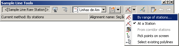 Figura 95 37. Na barra de ferramentas Sample Line Tools selecione a opção By range of stations..., conforme Figura 96. Figura 96 38.