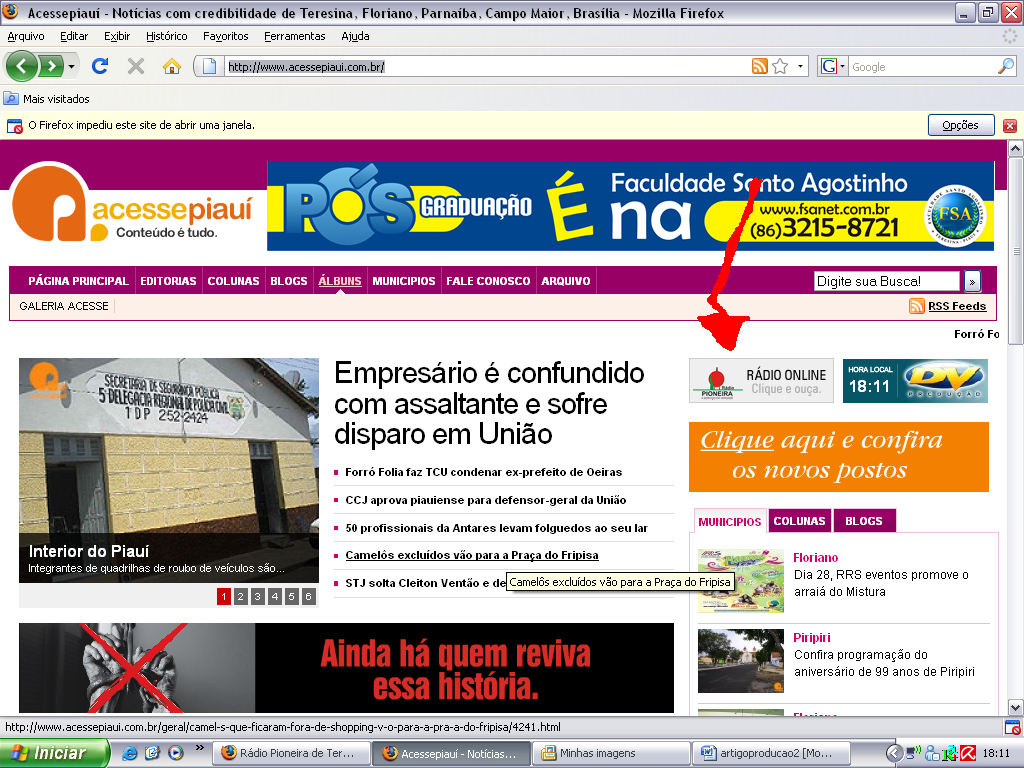 A rádio Pioneira tem, além da versão on-line exposta no seu próprio site, um link em um dos sítios noticiosos de Teresina, capital do Piuaí, no site Acesse Piauí (http://www.acessepiaui.com.br).