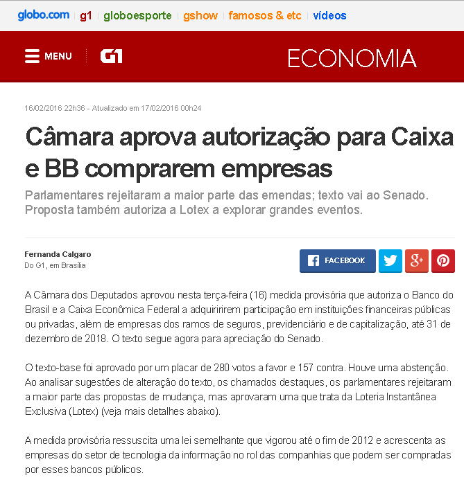 Autoriza a LOTEX à explorar grandes eventos FONTE: http://g1.globo.