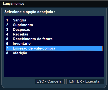 10. EMISSÃO DE VALE-COMPRA (CONTRA-VALE) O sistema possui um recurso que permite ao operador de caixa emitir um valecompra para o cliente quando o mesmo realizar um consumo e for gerado um troco