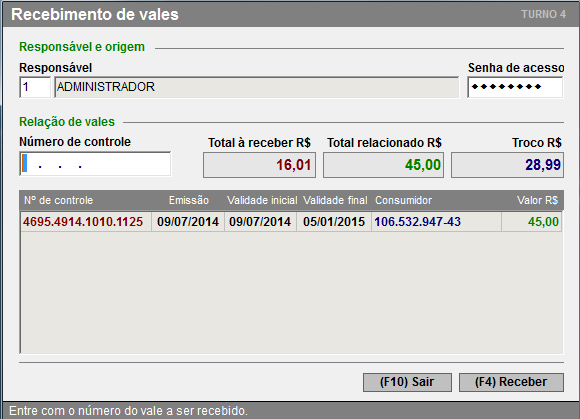 10.2. REALIZANDO O RECEBIMENTO DO VALE-COMPRA NO PDV Para fazer o recebimento de um vale-compra no PDV vamos utilizar o código 995 no campo da forma de pagamento no fechamento do cupom.