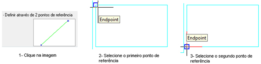 Veja exemplo a seguir: b) Através de dois pontos de referência: Clique na imagem abaixo do texto Definir através de 2 pontos de referência e defina através de dois pontos de referência selecionadas