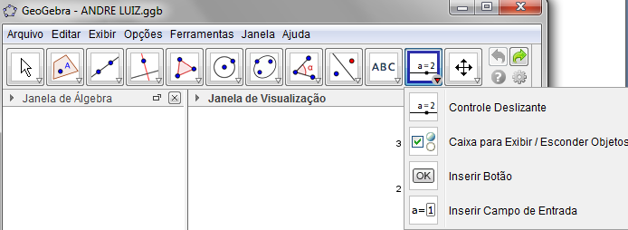 2.2.11 Menu da janela CONTROLE DESLIZANTE Controle Deslizante - Um seletor é um pequeno segmento com um ponto que se movimenta sobre ele.